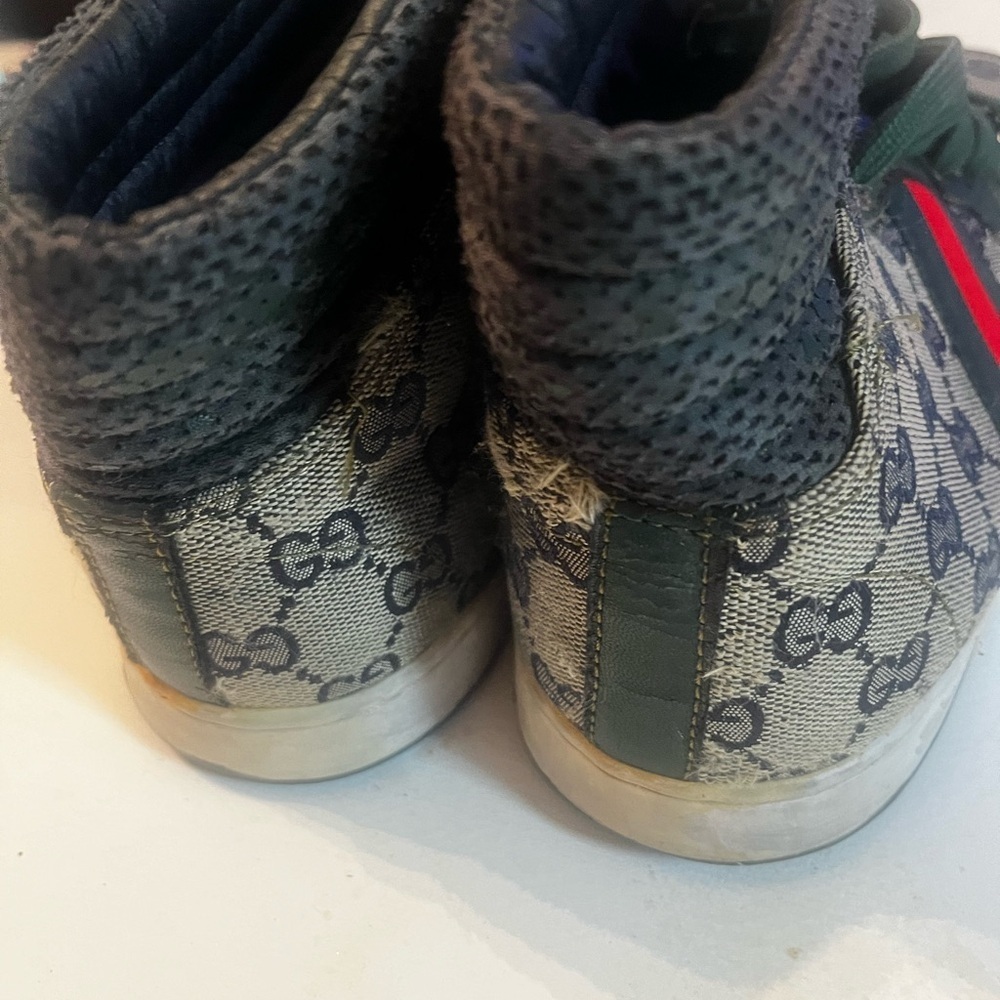 GUCCI MONOGRAM HI COATED CANVAS SNEAKERS PRINTED GG Sz 9 Men FLAWS DIY DIY - Picture 8 of 12